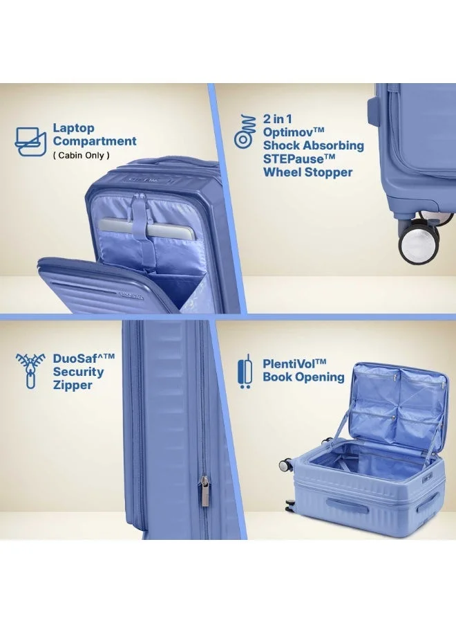 American Tourister Elemental Blue Frontec Suitcase, Cabin Size 54 cm / 20 inch, 4 Spinner Wheels, Hard Top, Polycarbonate, Elemental Blue|Expandable|Book Opening|Front Laptop Compartment|2-in-1 Optimov™ + STEPause™ Shock Absorbing Wheels|TSA 008 Lock|DuoSaf™ Security Zipper|USB Port - 3 Years International Warranty  | Best Price UAE